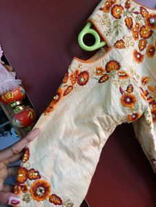 Orange Cut Sleeves Ethnic Gown
