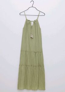 Zara Wrinkle Look Tiered Maxi Dress - Light Khaki