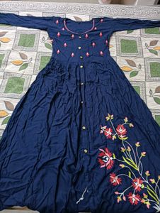 Navy Floral Embroidered Maxi Dress