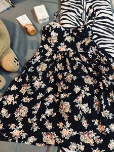 Black Floral Dress, Skater, Backless &amp; Padded