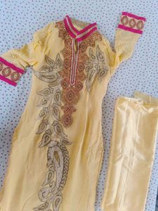 yellow chiffon kurta and pent