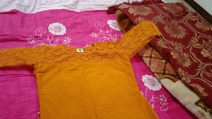 Mustard color Kurti (Size XXL), brown dupatta free