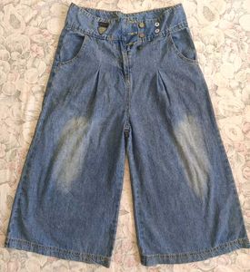 Wide Leg Culotte Denim Shorts