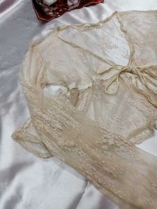 Beige Laced Cropped Shurg