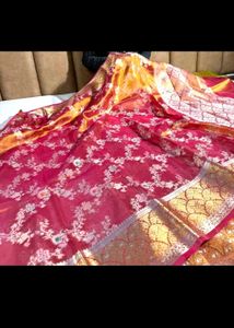 Elegant Floral Pink Tissue Benarasi Saree