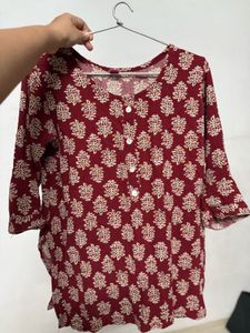 Maroon Printed Kurta
