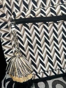 Black &amp; Beige Printed Backpack