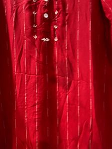 Long Red kurti with white embroidery