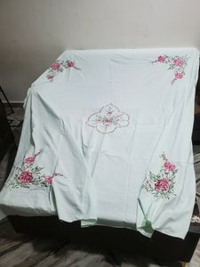 Cotton Embroidery Double Bed Bedsheet With Pillows