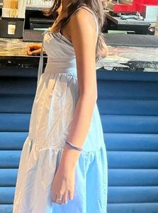 Blue Tie Strap Backless Dress