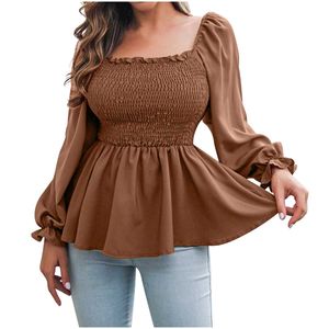 Chic Brown Peplum Long Sleeve Top