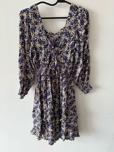 Blue Floral Backless Dress