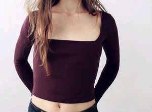 Zara Burgundy Fitted Top