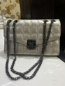 Silver Quilted Chain Bag