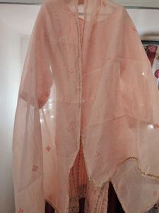 Peach Embroidered Kurta dupatta