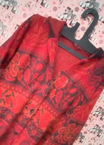 Red woolen long coat