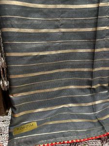 New Grey Red Organza Saree