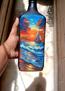 Hand-painted Sailboat Bottle Art
