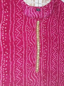 beautiful magenta - pink bandhini print kurti