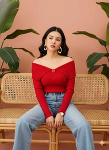 Chic Red Off-Shoulder Knit Top