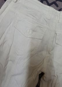 Low Waist White Cotton Cargo