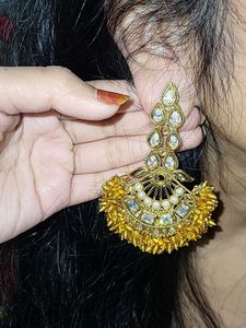 Elegant Gold-tone Chandbali Earrings diamond yello