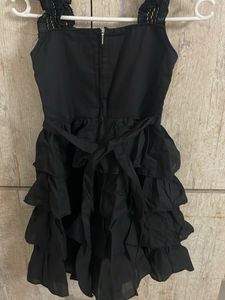 Smock work Ruffled Black Dress