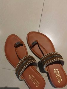Brown Toe Ring Embellished Sandals