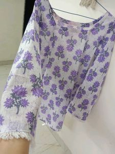 🆕 Corset Purple Floral Bell Sleeve Short Kurti