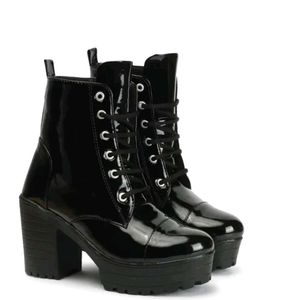 Black Patent Lace-Up Platform Boots