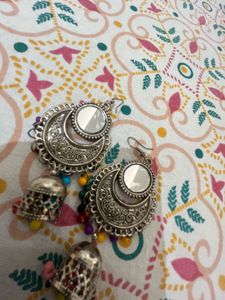 Two Pair Silver Jhumka Earrings