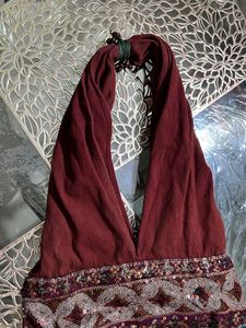 Sequin Embroidered Shoulder Brown Handbag