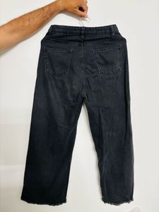 Wide Leg Cropped Black Jeans