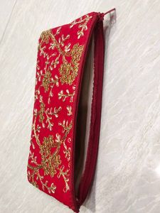 Embroidered Red Pouch