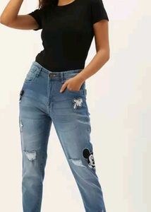 Women Boyfriend Fit Slash Knee
