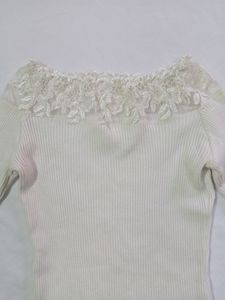Off White Lace Work Winter Wear