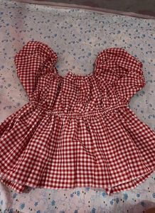 Red Gingham Puff Sleeve Top