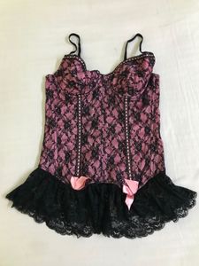 Pink Corset With Black Lace Bust 34(stretchy)