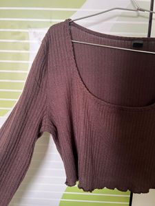 Brown Long Sleeve Crop Top