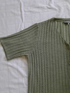 V-neck Olive Green Cardigan Sweater
