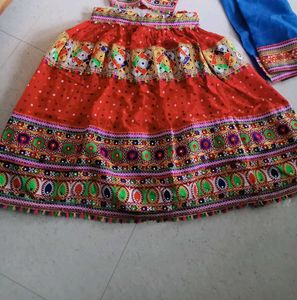 Embroidered Red Garba Skirt