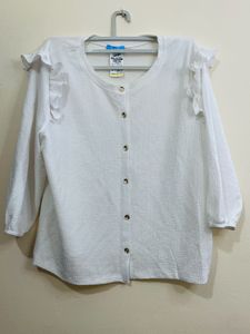 White Ruffle Trim Top