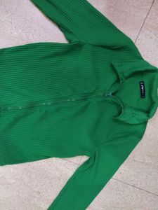 Green Zip-Up Knit Jacket