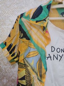 Tropical Print Shirt ,White Top attached  Inside