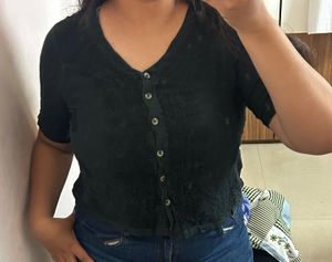 Cute Black Button-Up Top