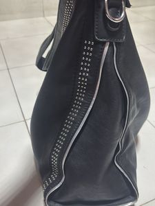 Studded Black Leather Tote Bag