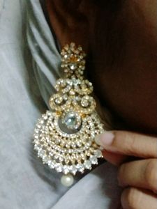 Heavy Long Stones Earings And Maangtika Set New