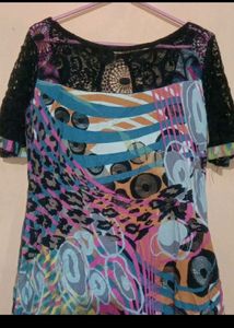 Abstract Print Top with Lace Detail