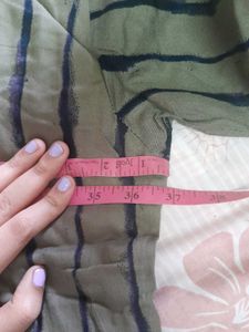 Unused Olive Green Striped Kurta, Size - L