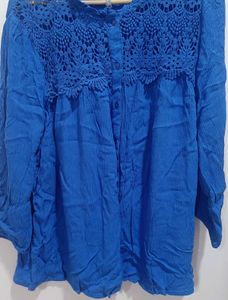 Blue Crochet Yoke Blouse